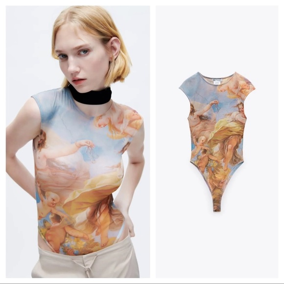 ZARA Printed Tulle Bodysuit - Picture 4 of 11